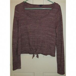 Aeropostale Mauve Heather Long Sleeve Tie-Front Scoop Top